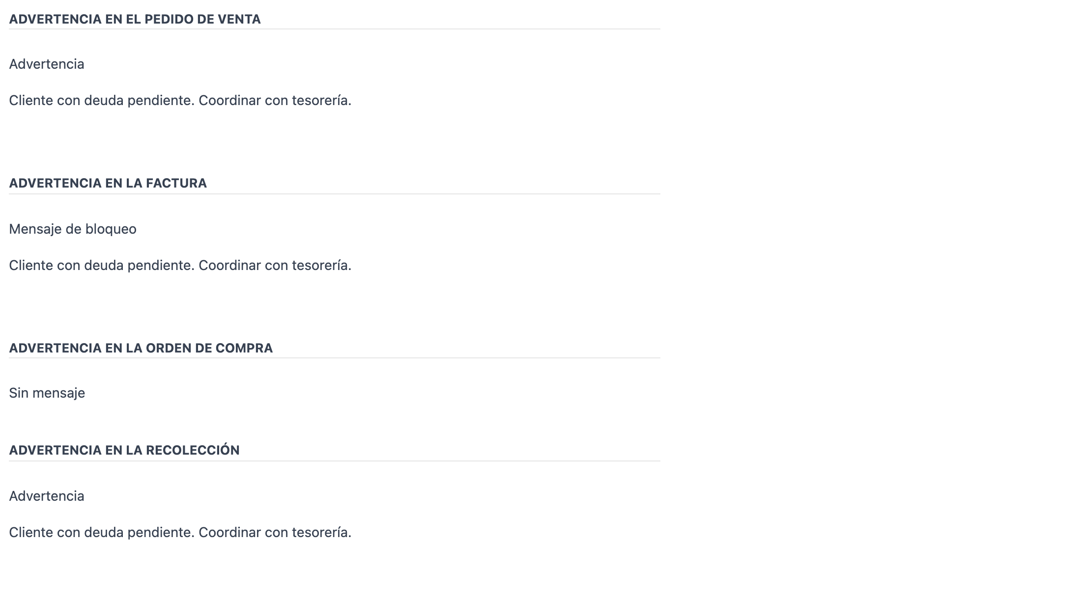 Native warning fields on the contact