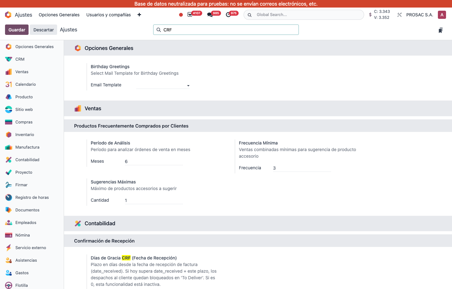 Accounting settings: CRF grace days