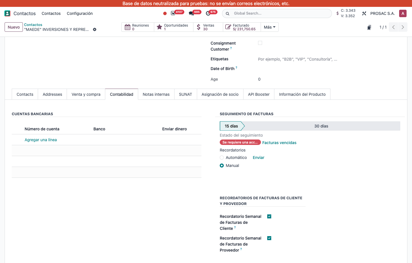 Weekly reminder flags on the contact Accounting tab