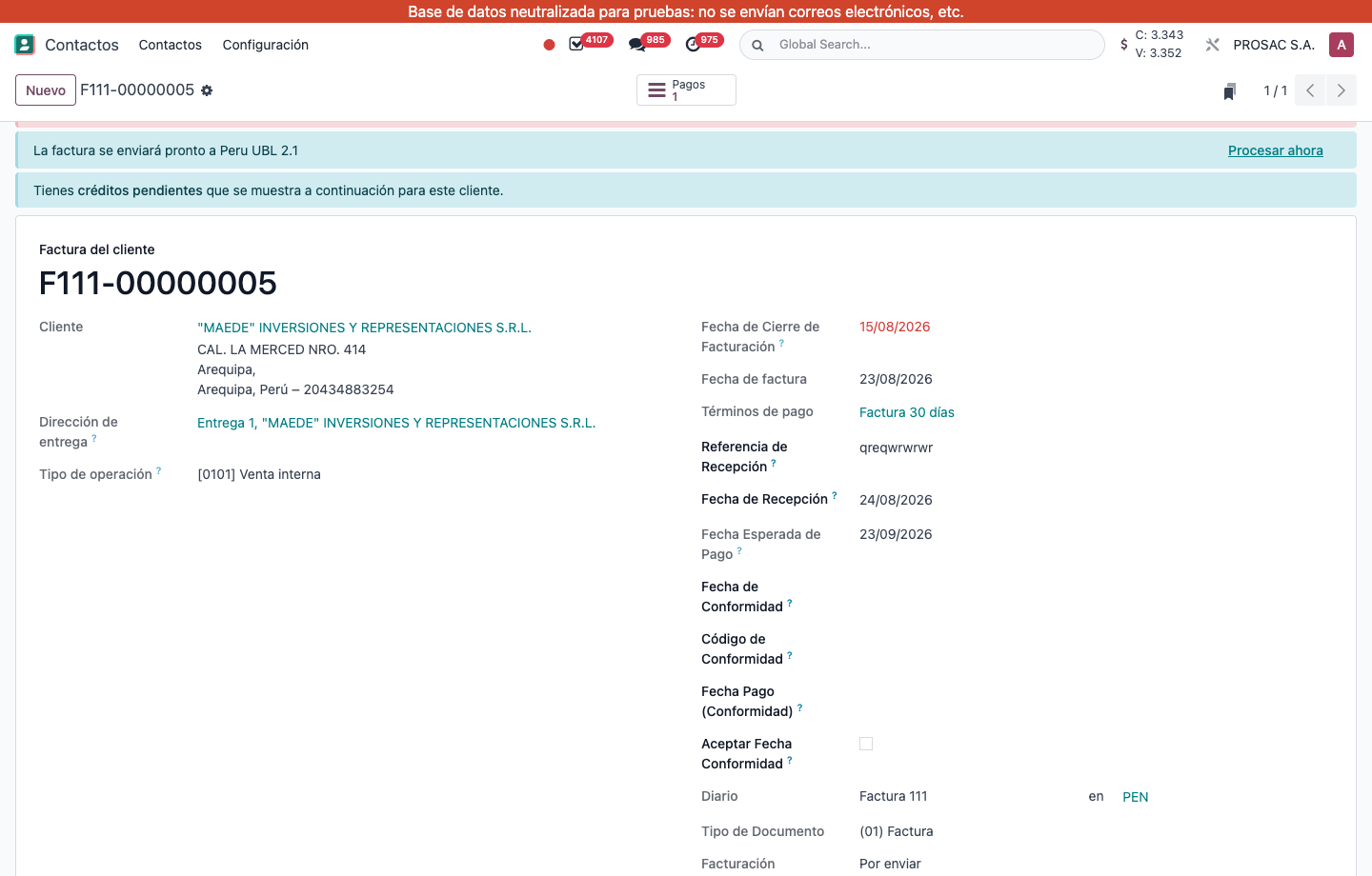 Conformity fields on a customer invoice