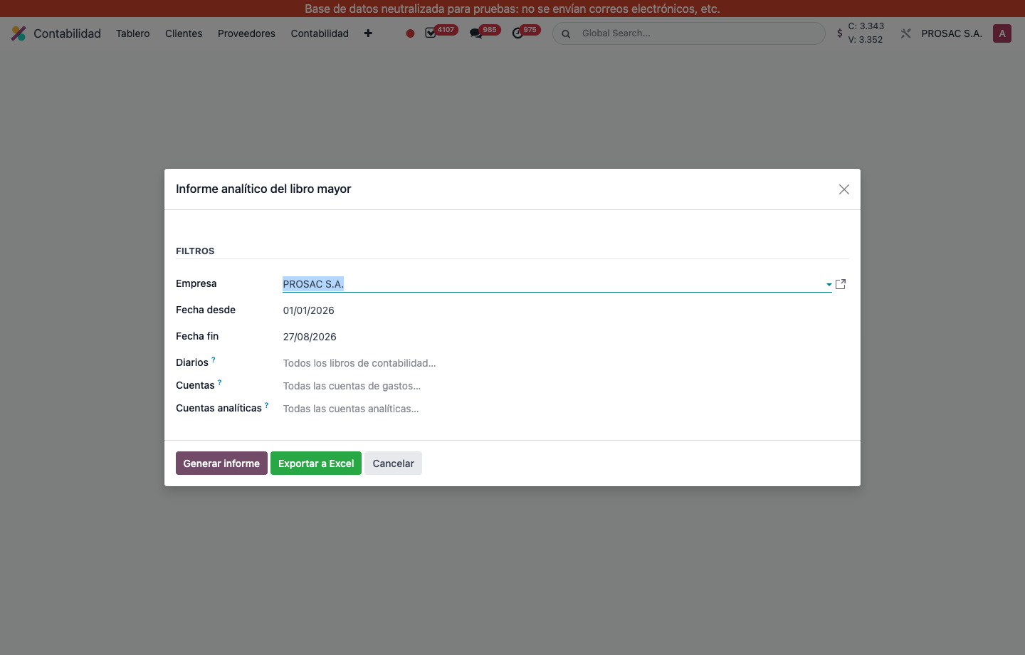 Ledger Analytic Report filter wizard