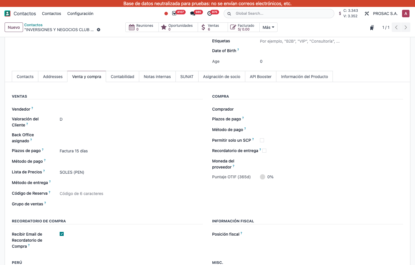 Customer payment terms on the contact Sales and Purchase page