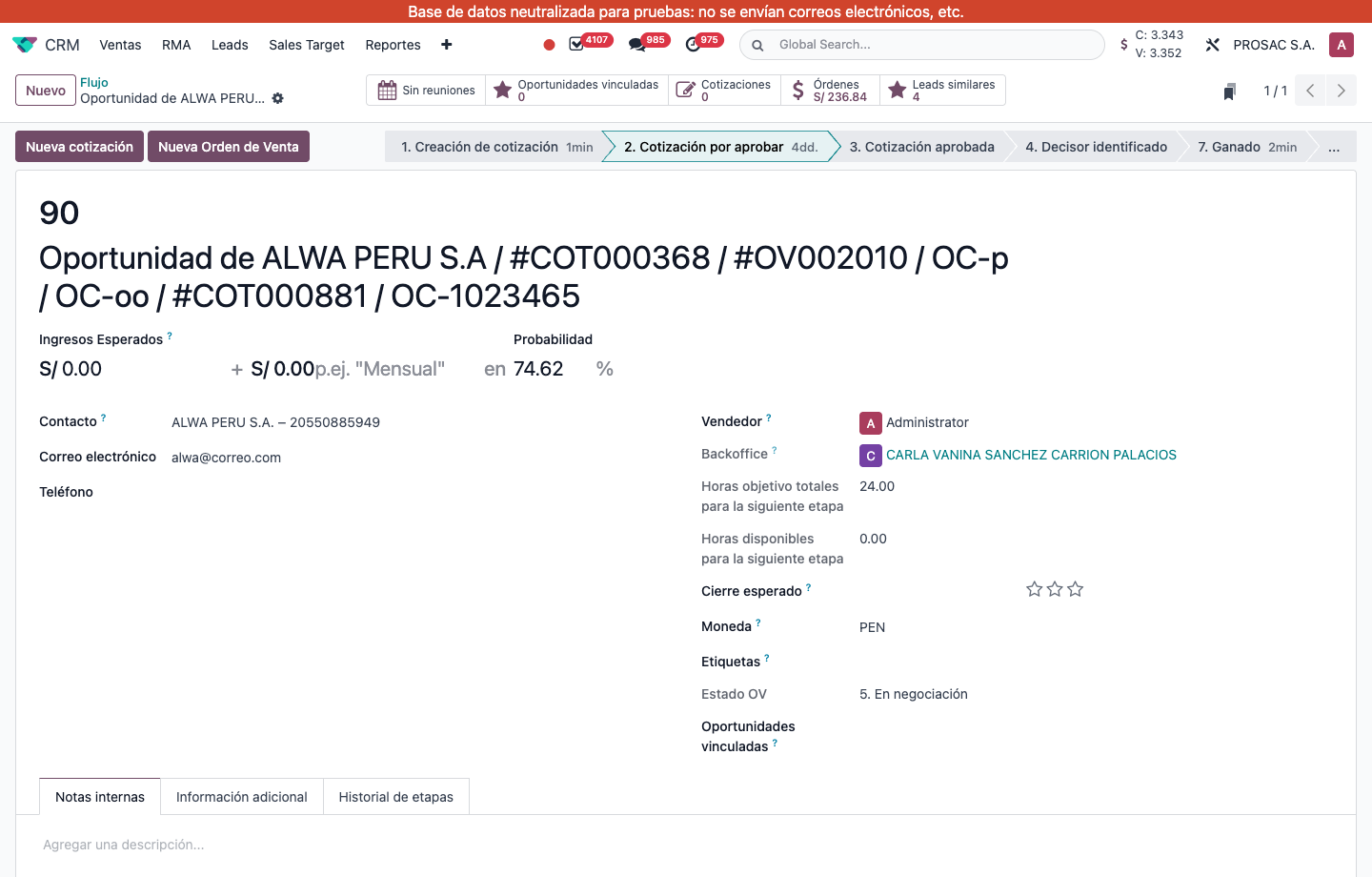 New Sales Order button on the opportunity