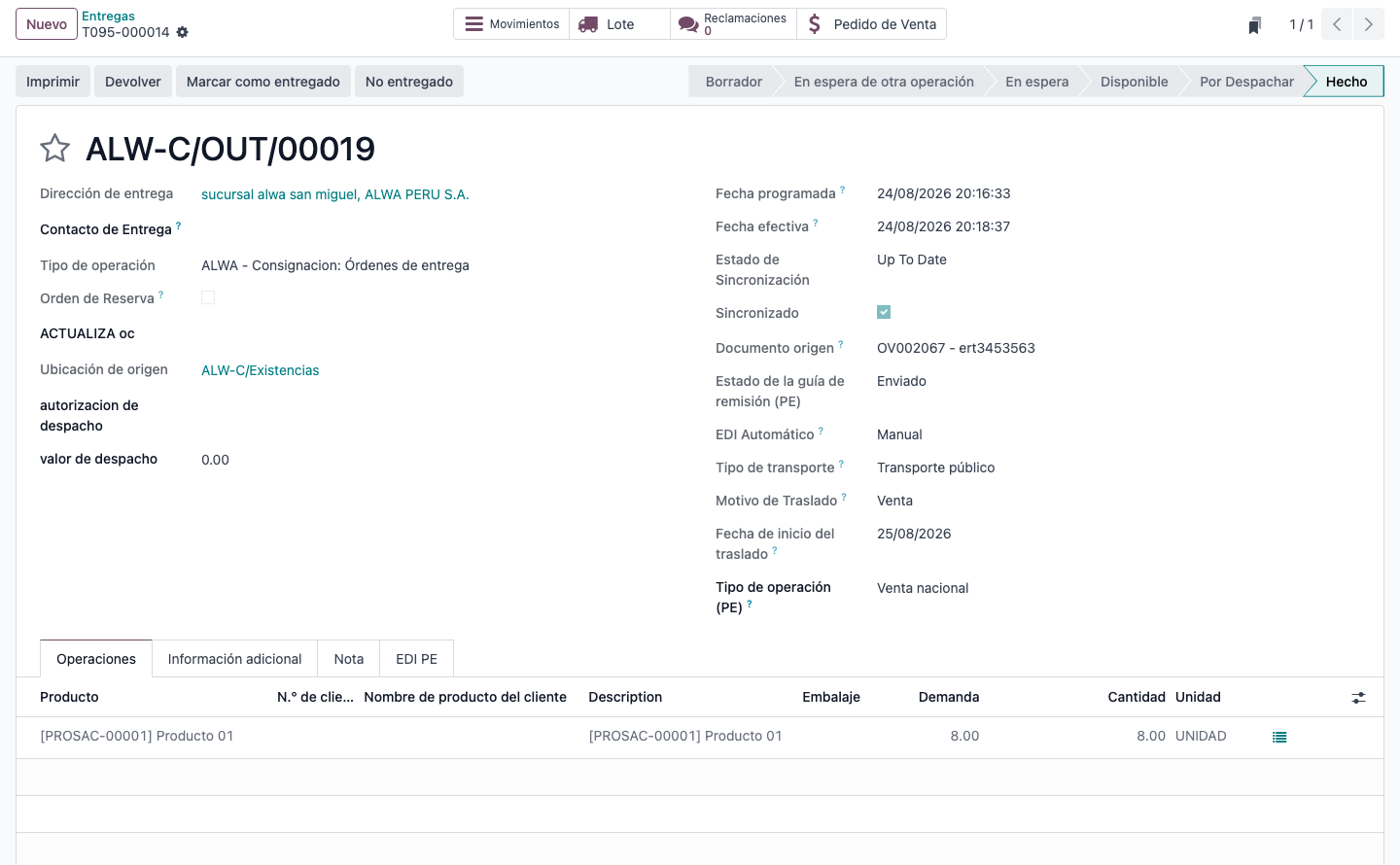 Delivery with sync status
