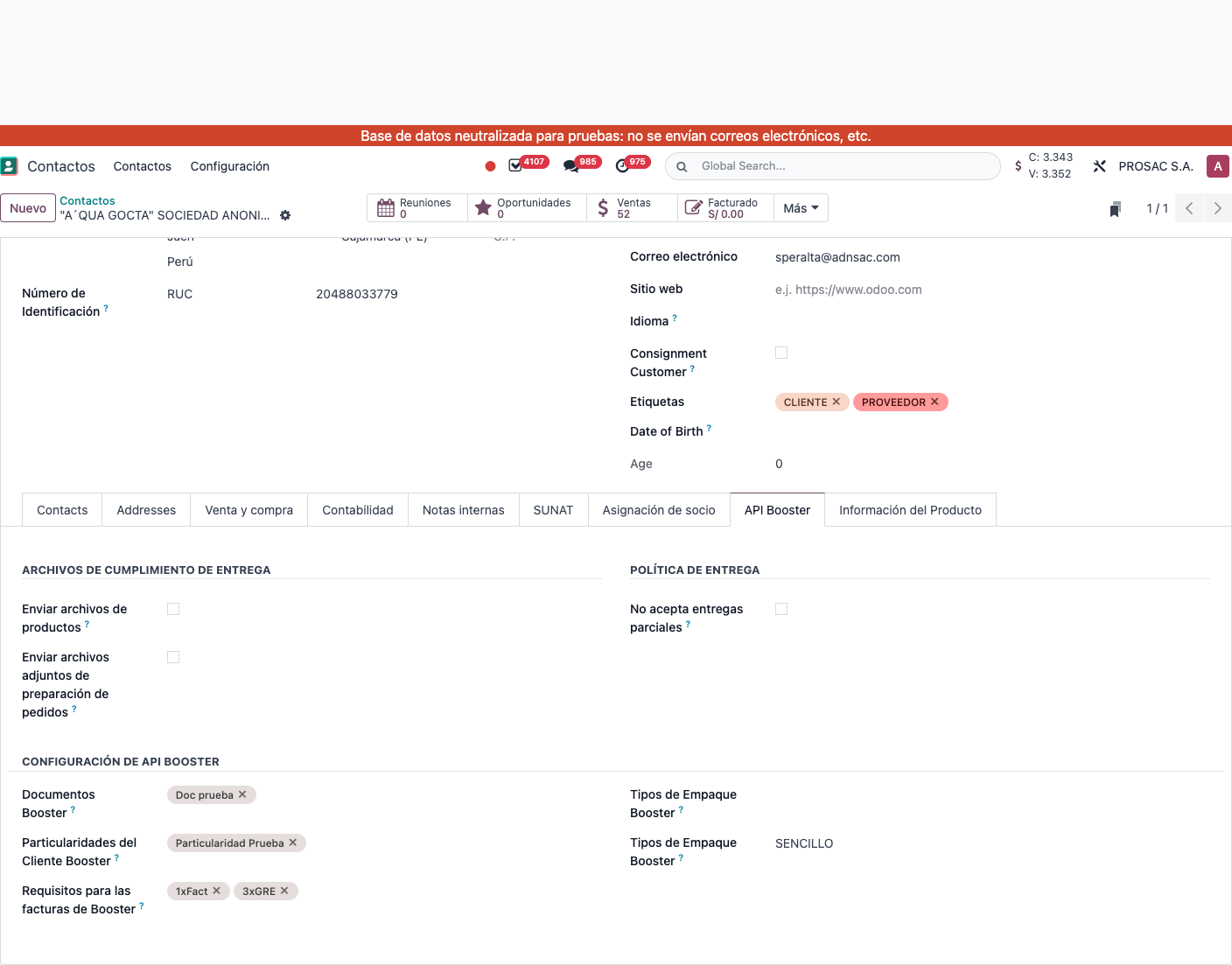 Partner API Booster tab with invoice requirement tags