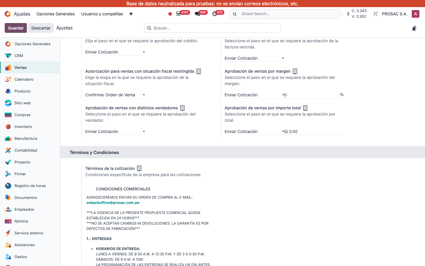Sales settings quotation terms