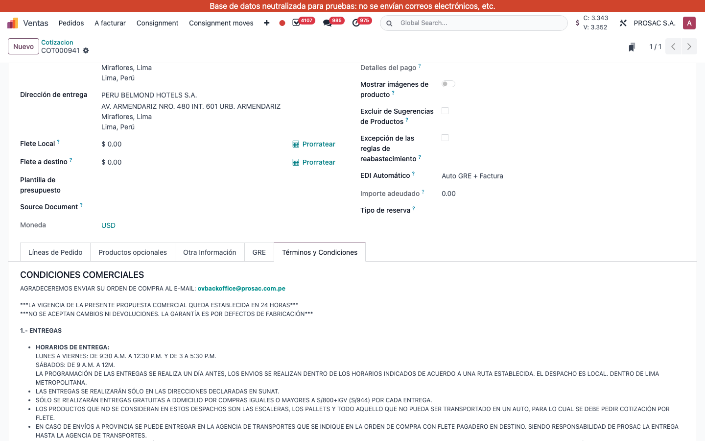 Terms and Conditions tab