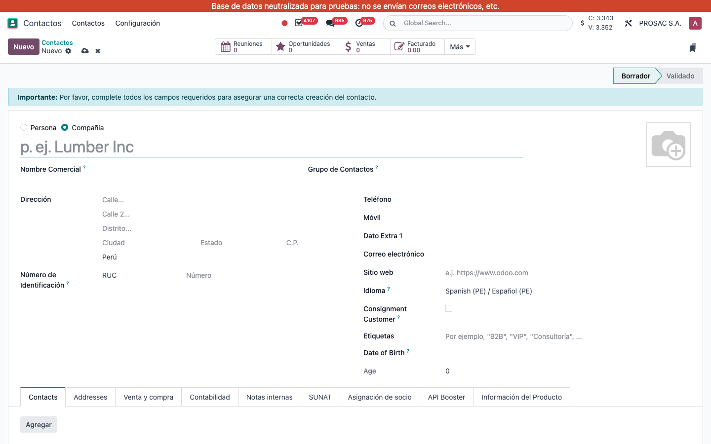 New contact form with required-fields banner