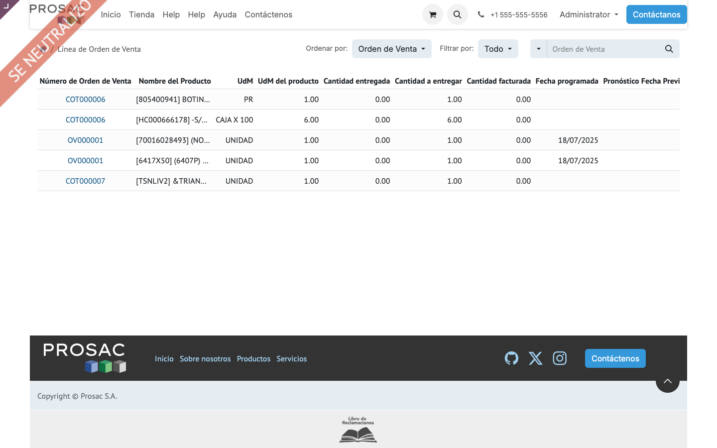 Portal sale order lines table