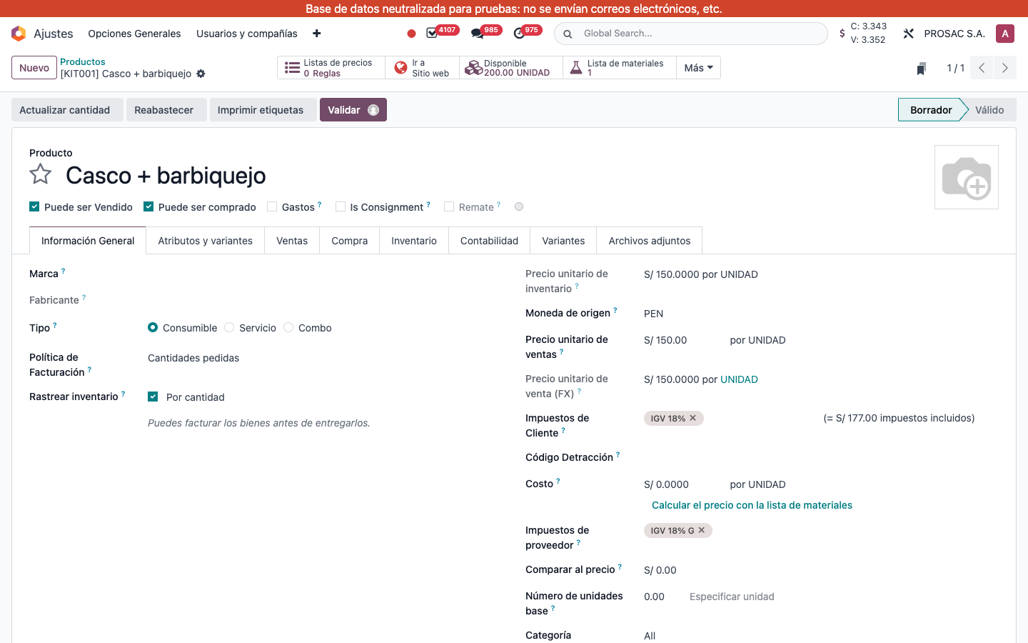 Draft product with Validar
