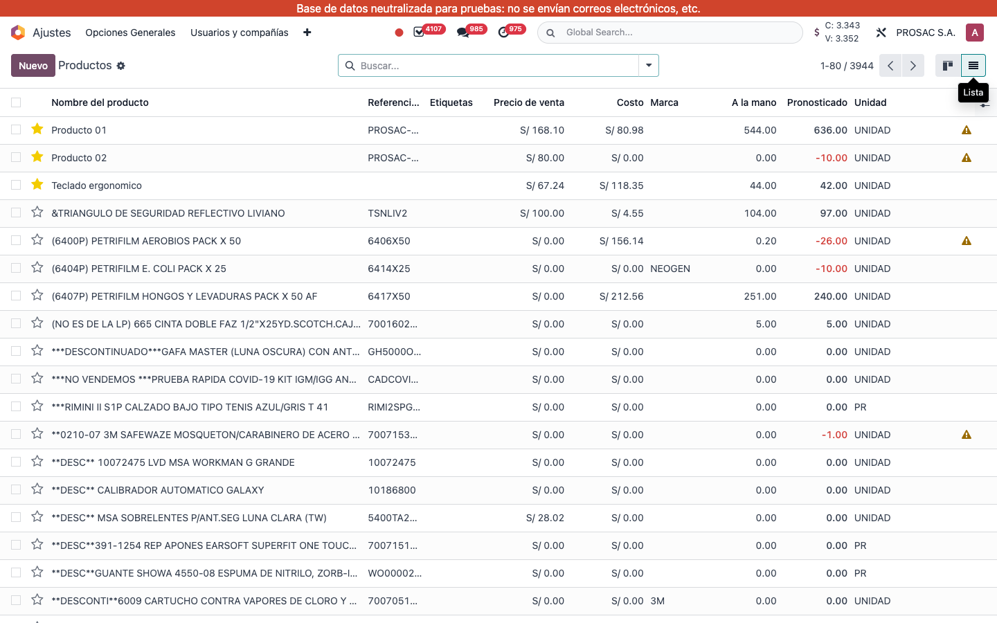 Product list view