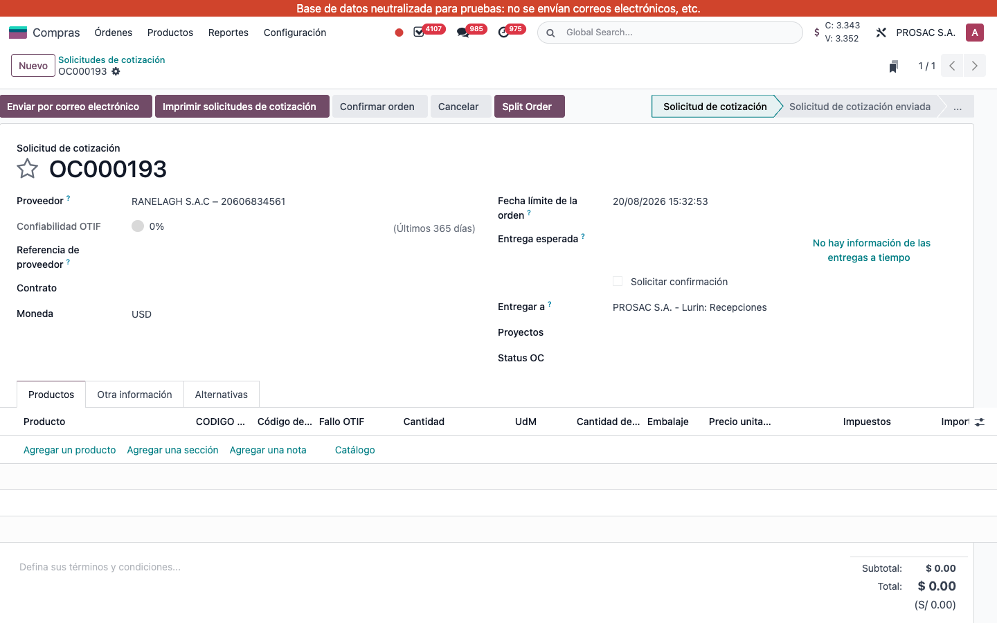 Purchase order product lines