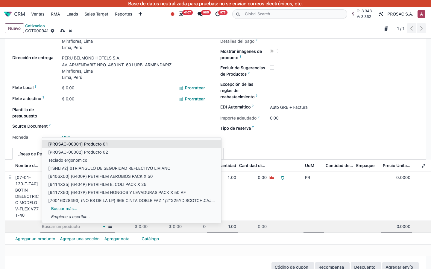 Quotation order lines product picker