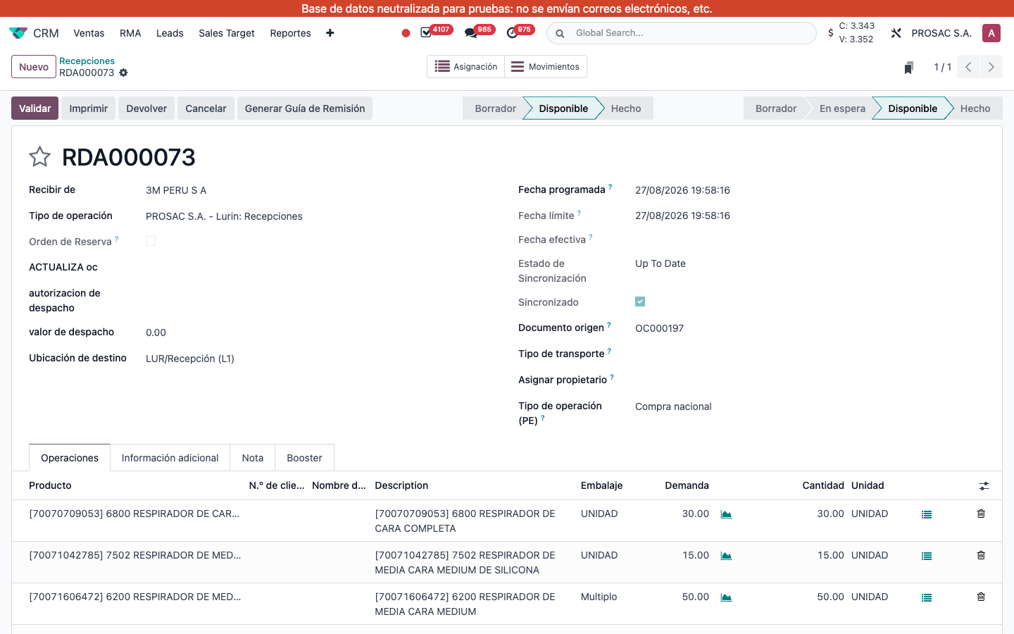 Receipt operations product lines