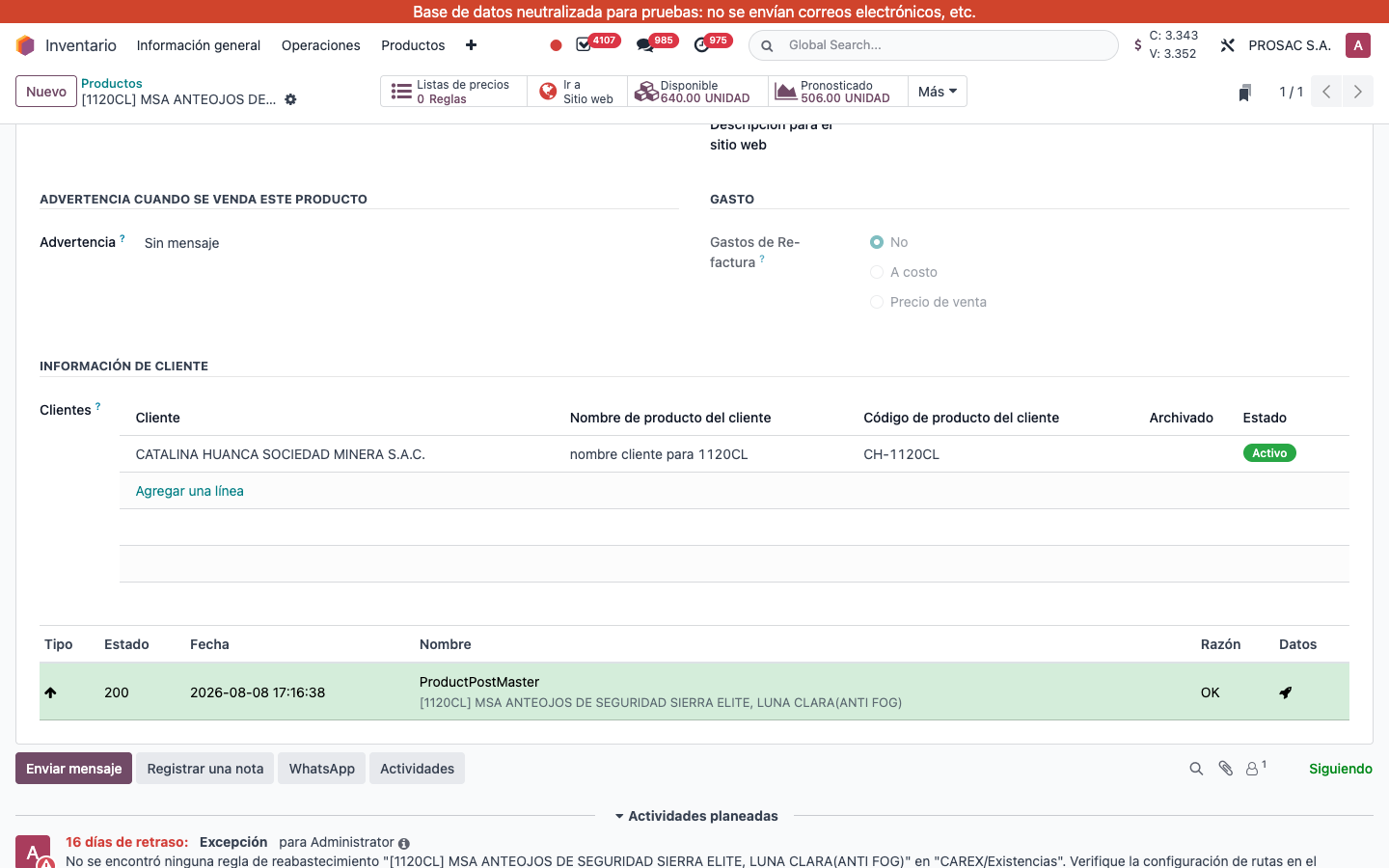 Product customer information list