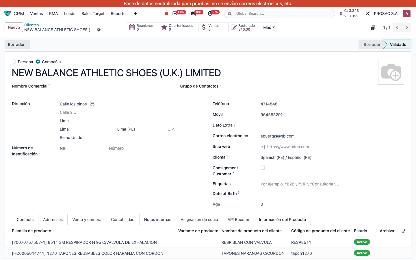 Partner product information tab