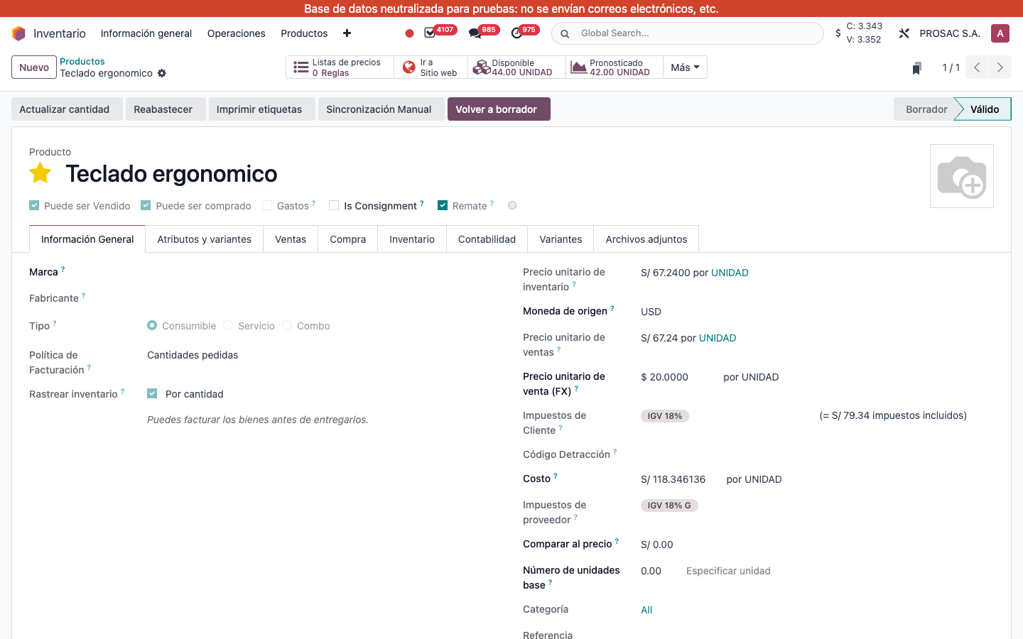 Product form with Remate checkbox