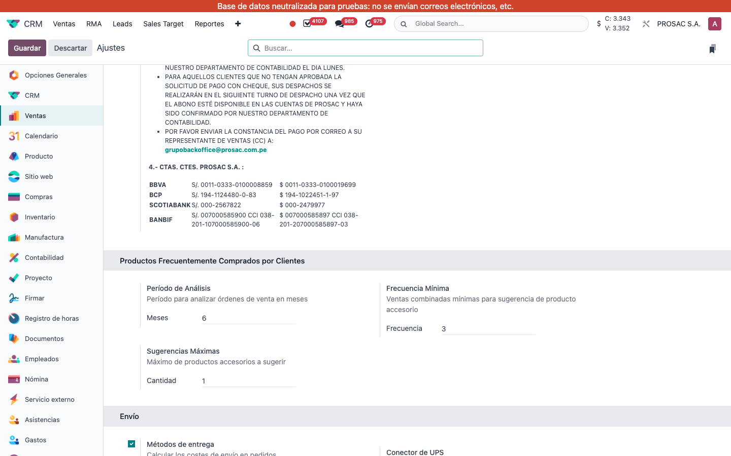 Sales settings for accessory suggestions