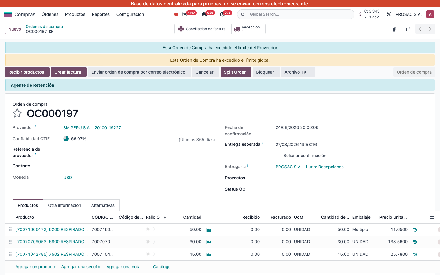 Confirmed purchase order with Archivo TXT button