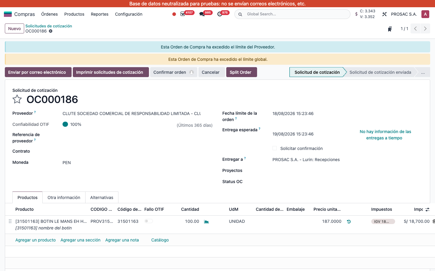Purchase order with partner and global limit banners