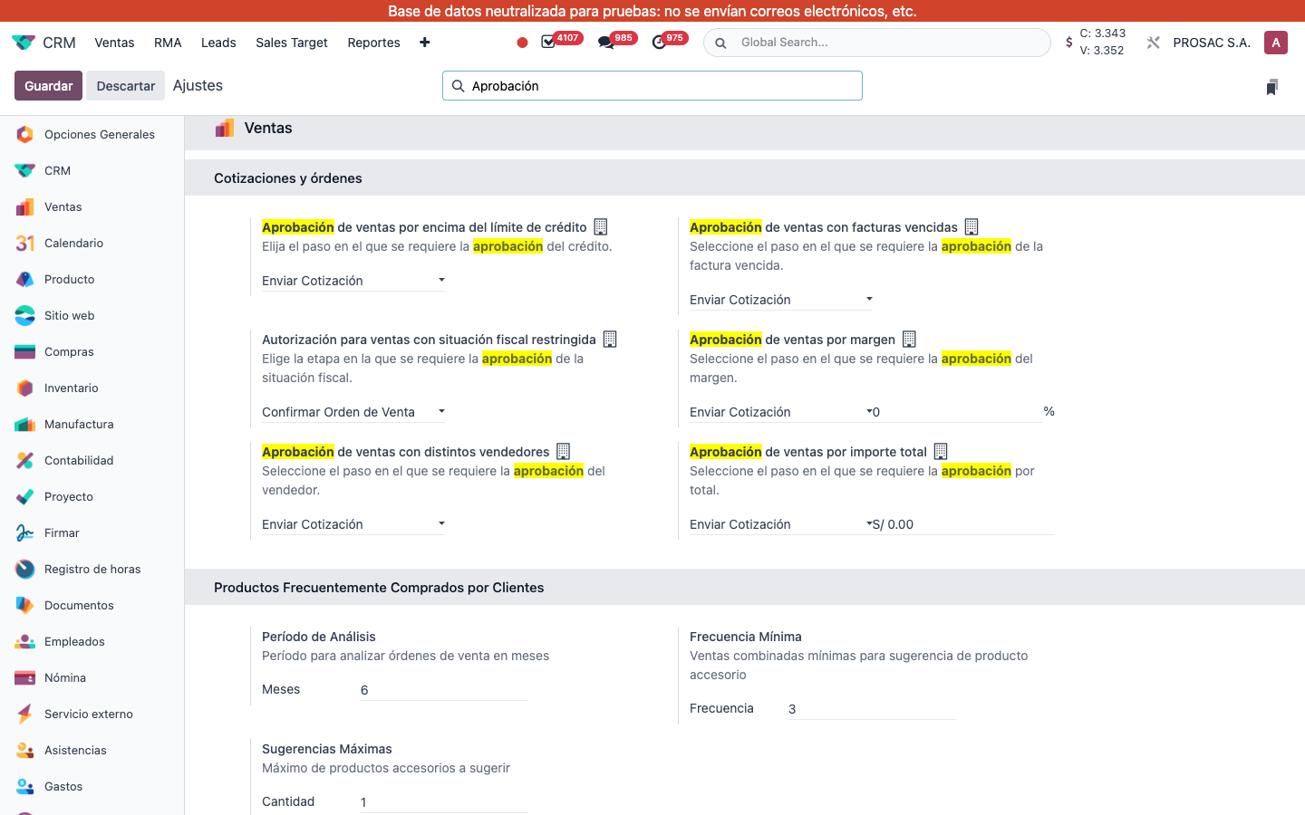 Sales settings credit approval