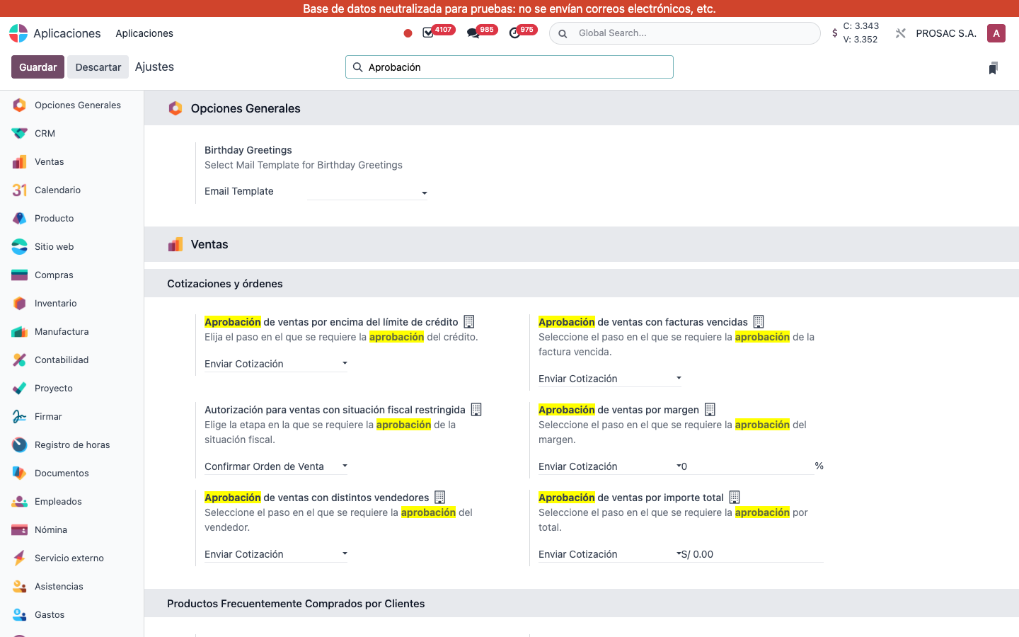 Sales settings overdue invoice approval