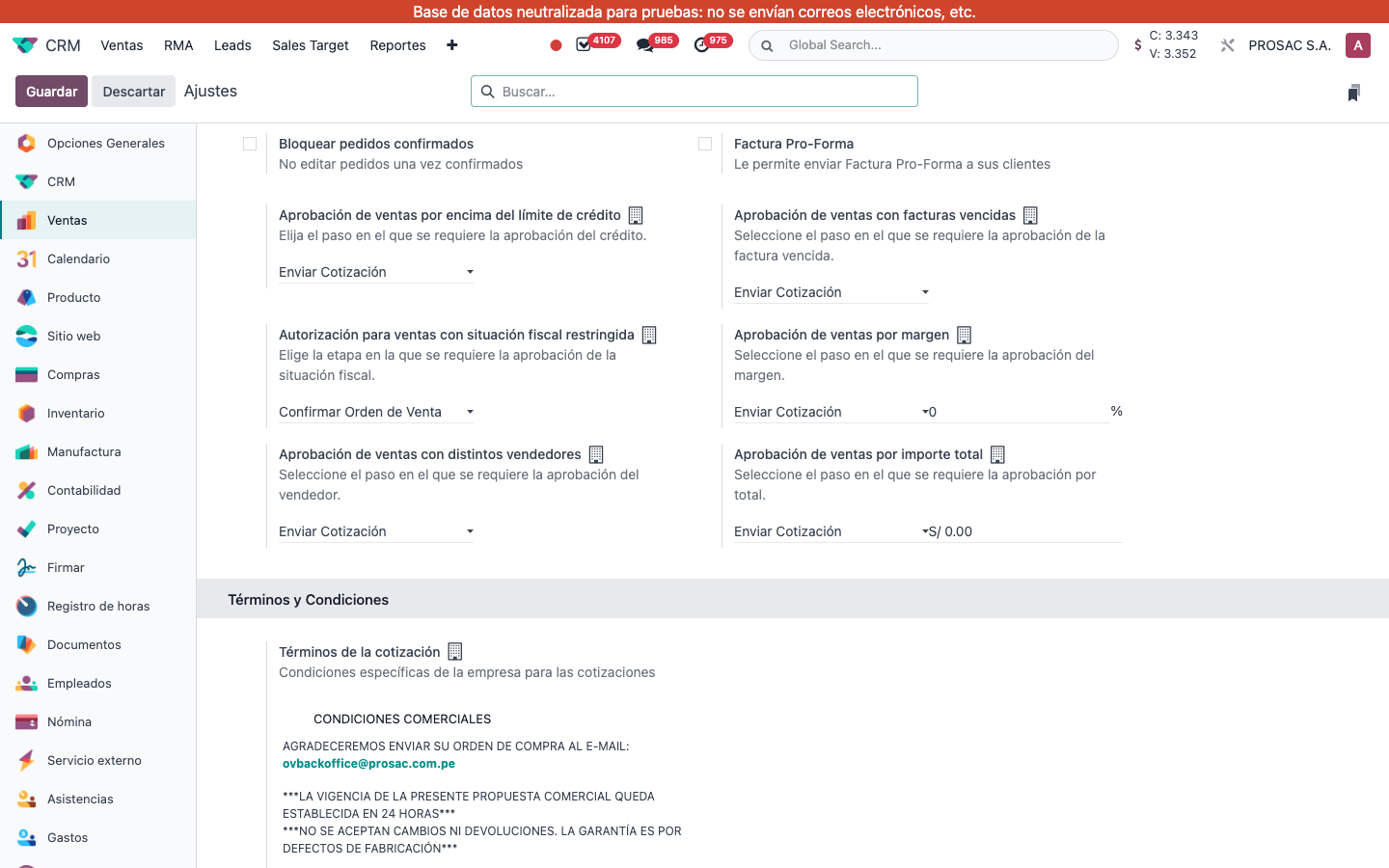 Sales settings total amount approval