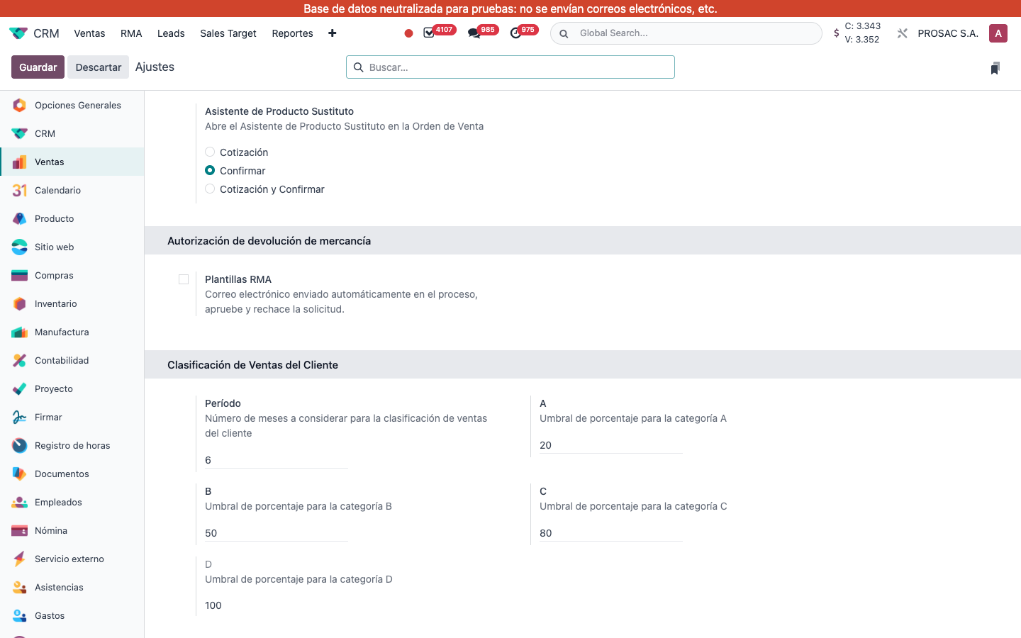 Sales settings customer ranking
