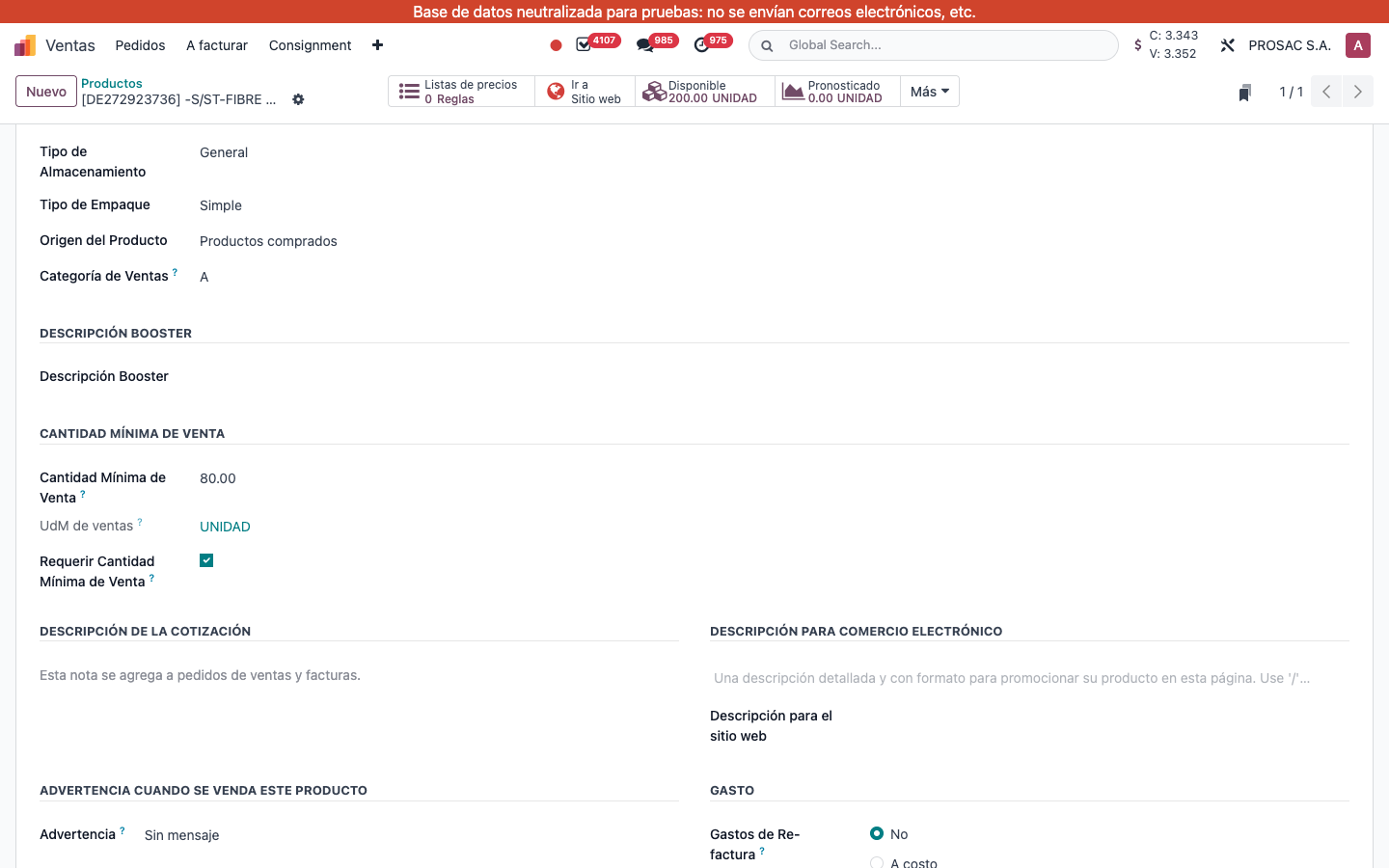 Product Sales tab minimum sale quantity