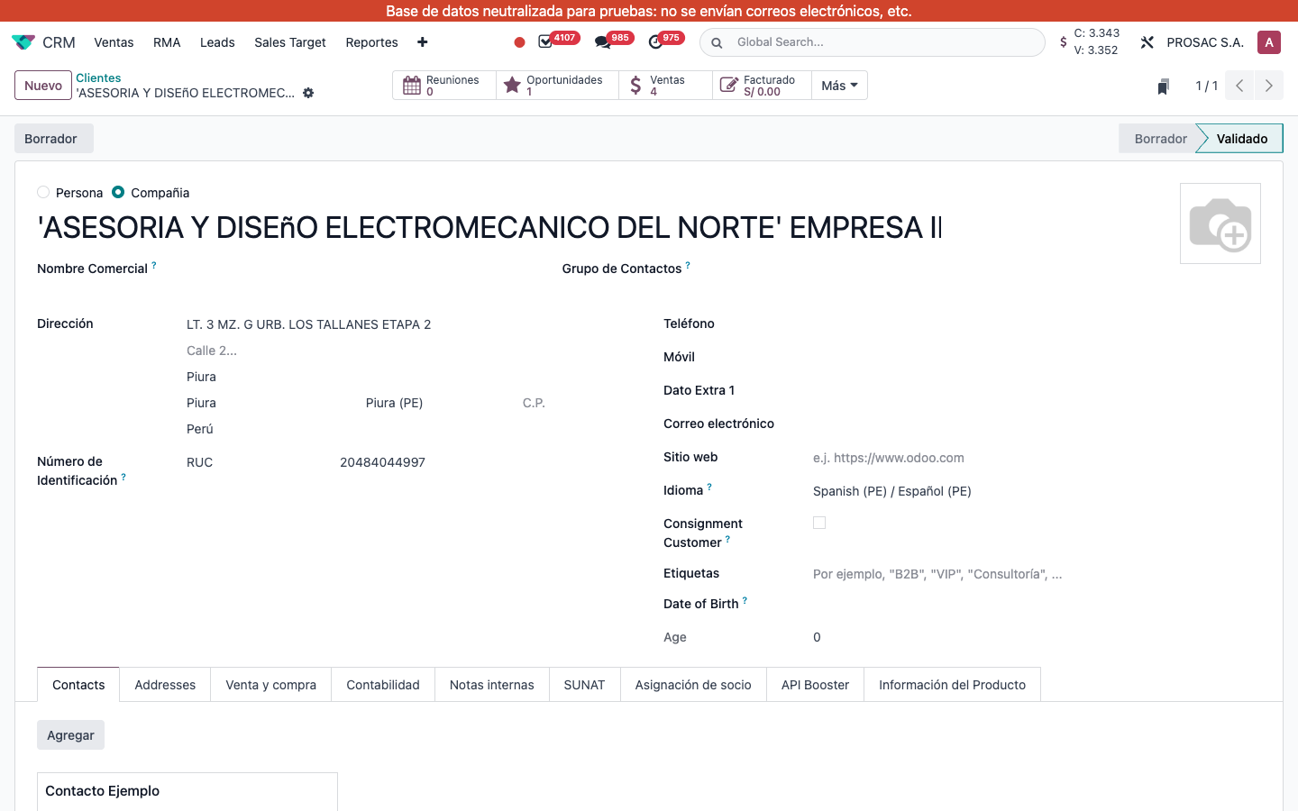 Contact form with empty Correo electrónico