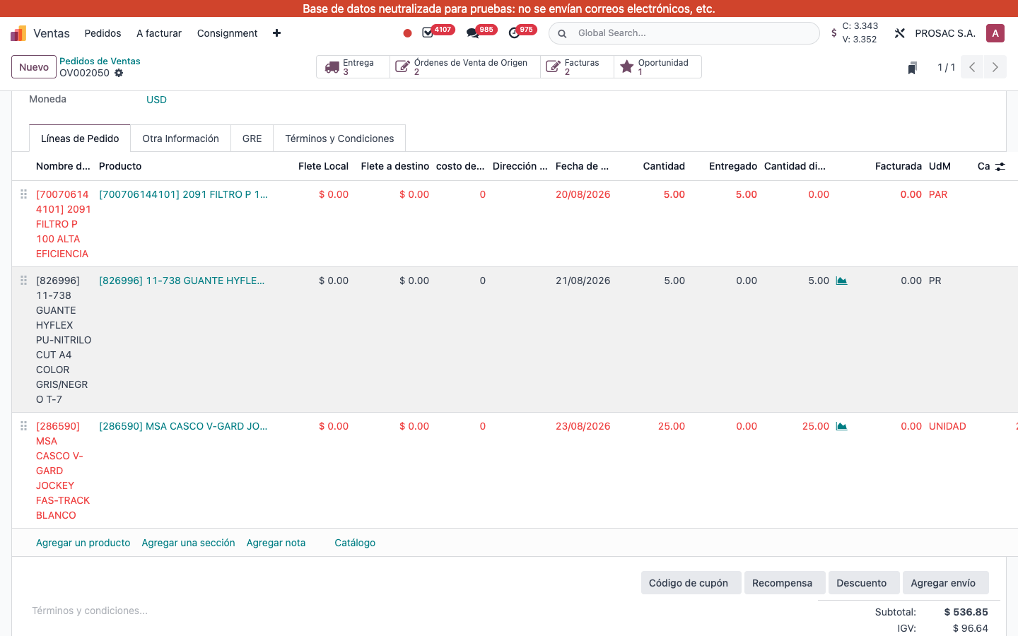 OV002050 lines with Fecha de entrega