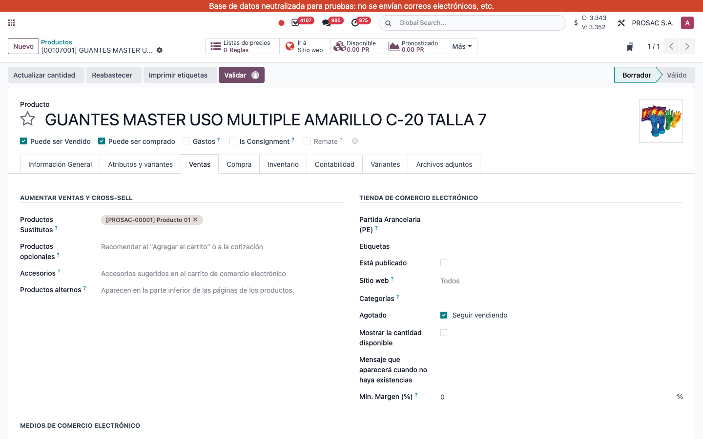 Productos Sustitutos on Ventas tab