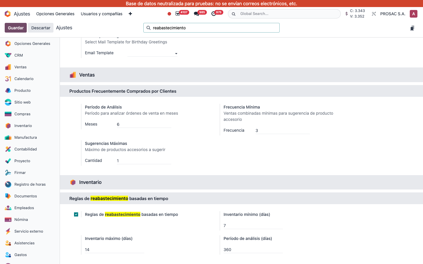 Inventory settings time-based replenish