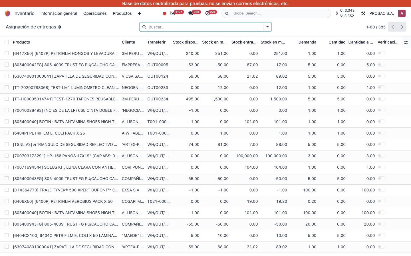 Asignación de entregas list