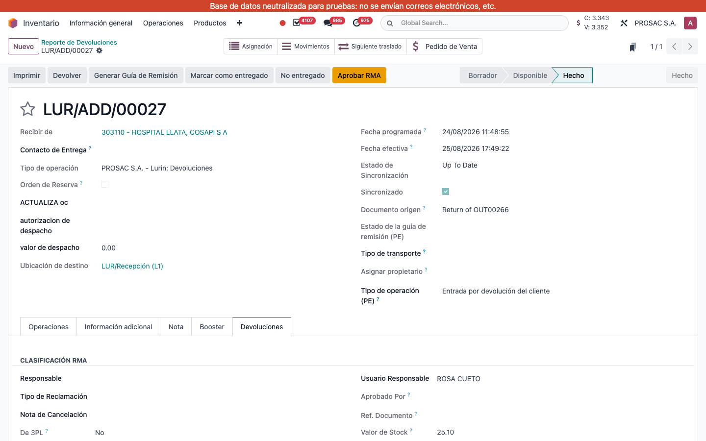 LUR/ADD/00027 Devoluciones tab and Aprobar RMA