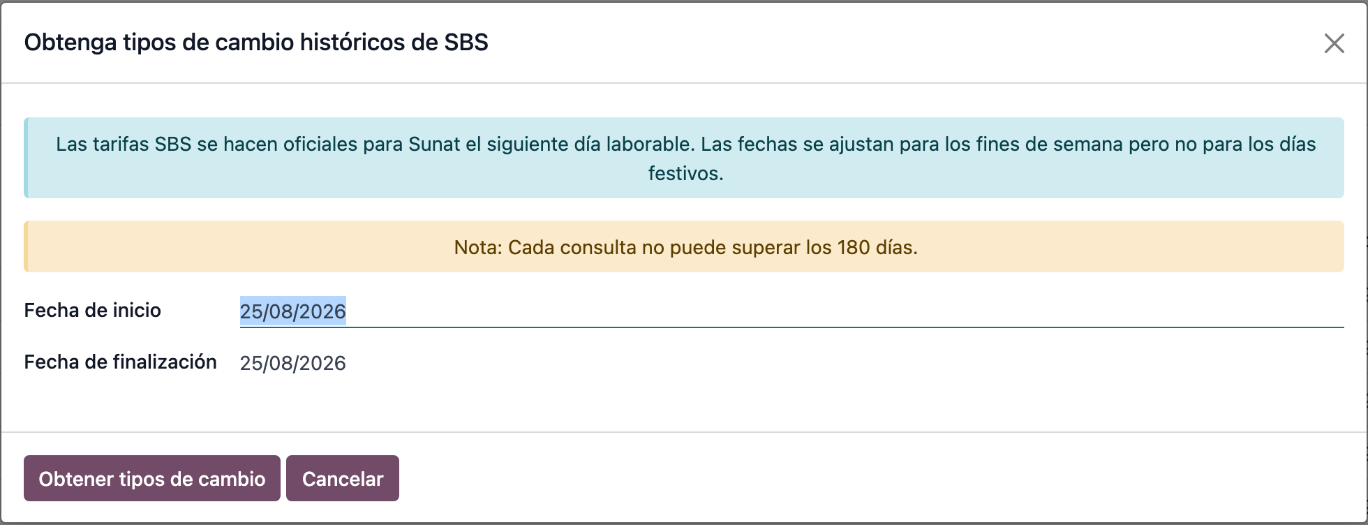 Historical SBS rates wizard