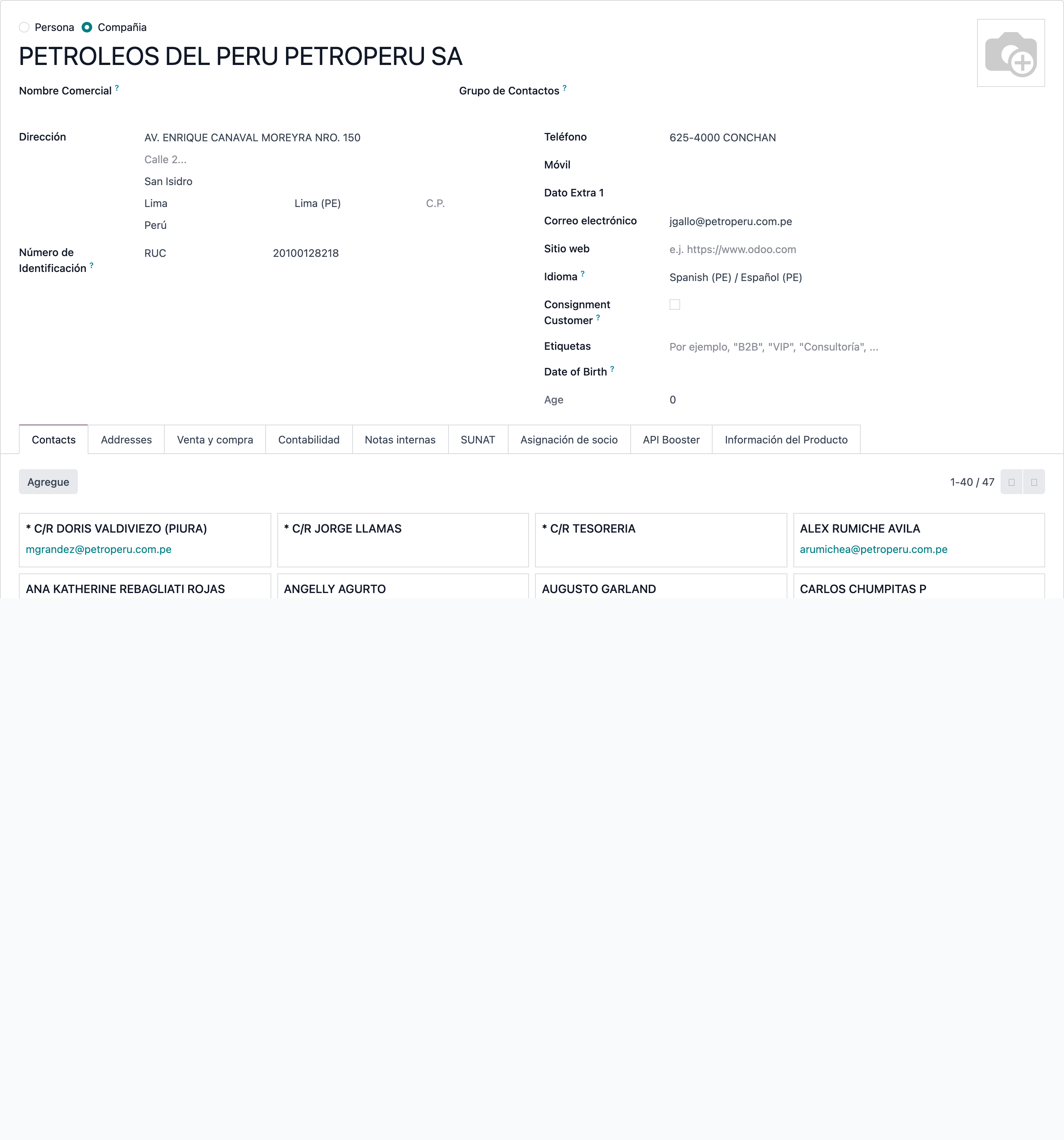 Contact form after a RUC lookup