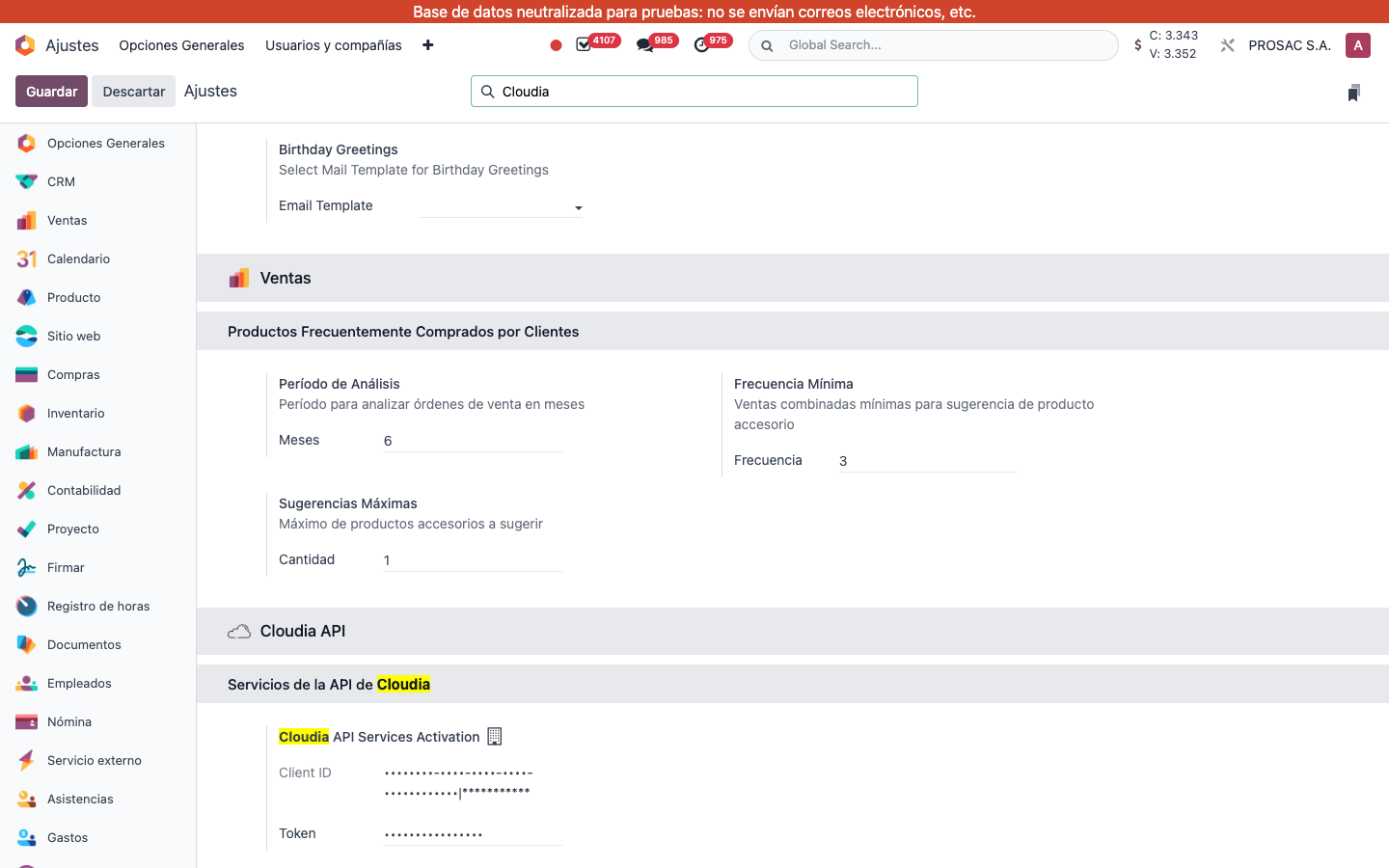Settings Cloudia API