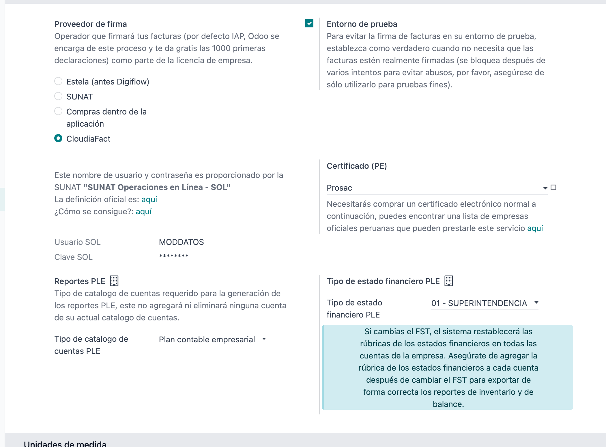 CloudiaFact signature provider in Accounting settings