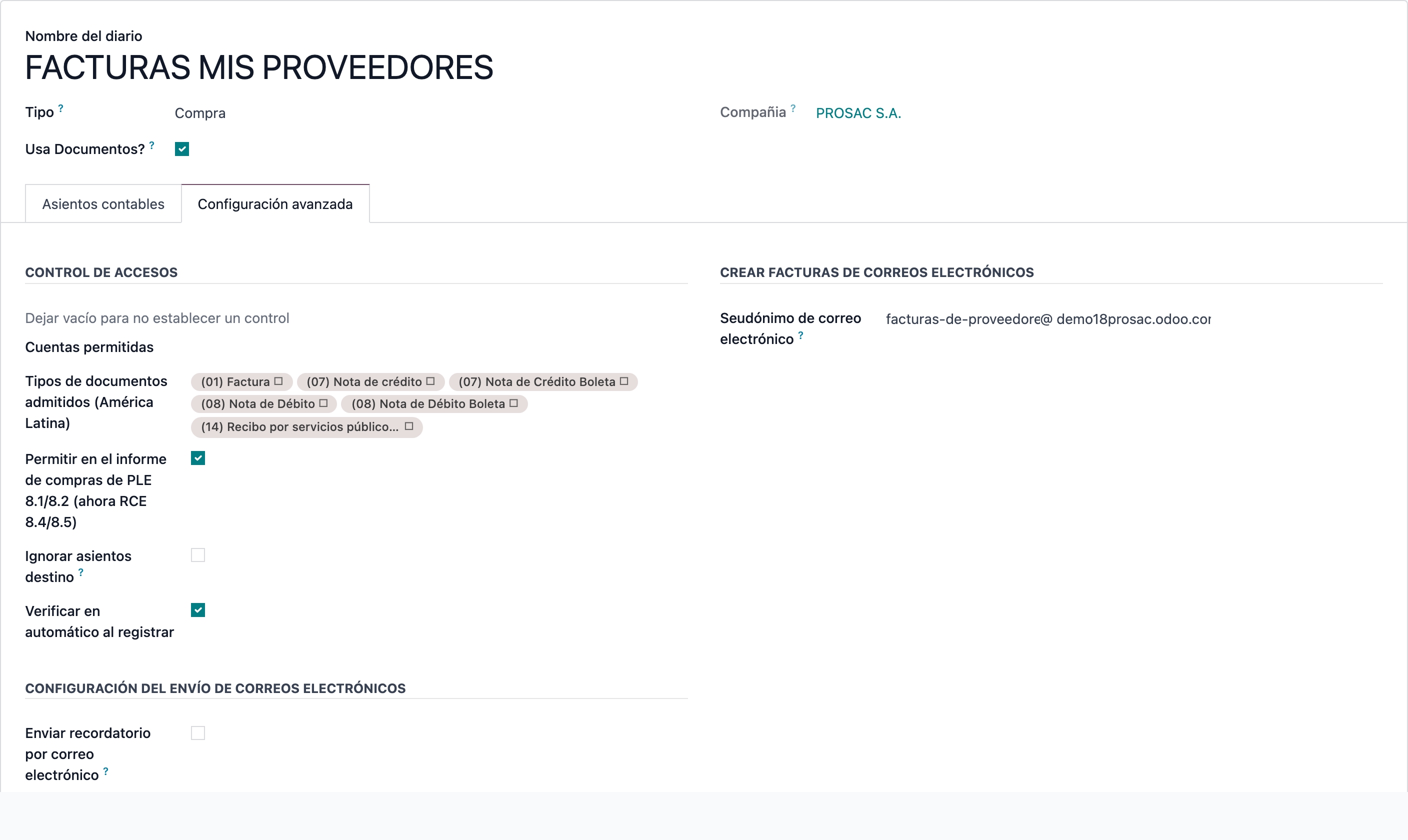 Purchase journal document type control and PLE flag