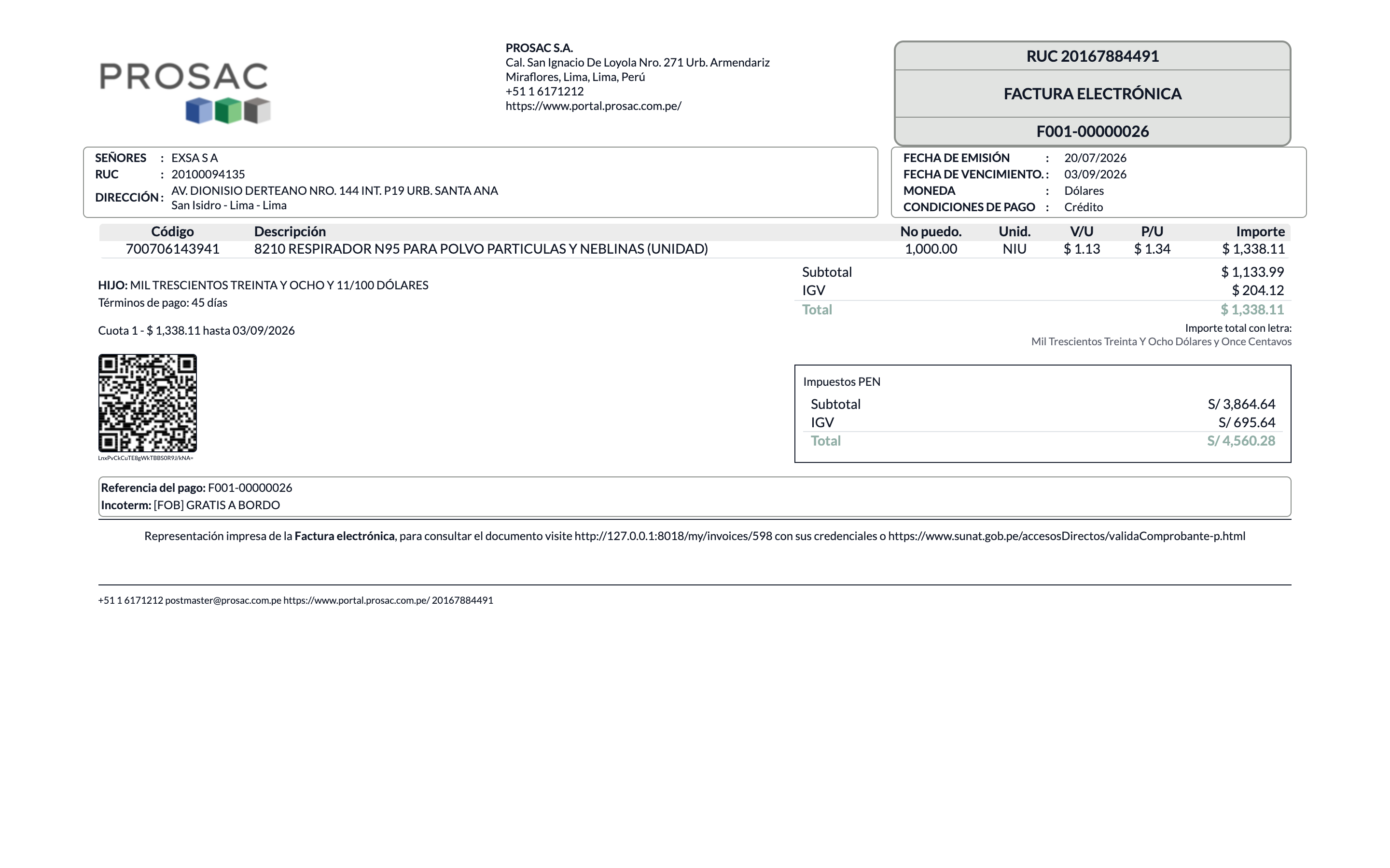 Cloudia legal invoice PDF for a sent factura