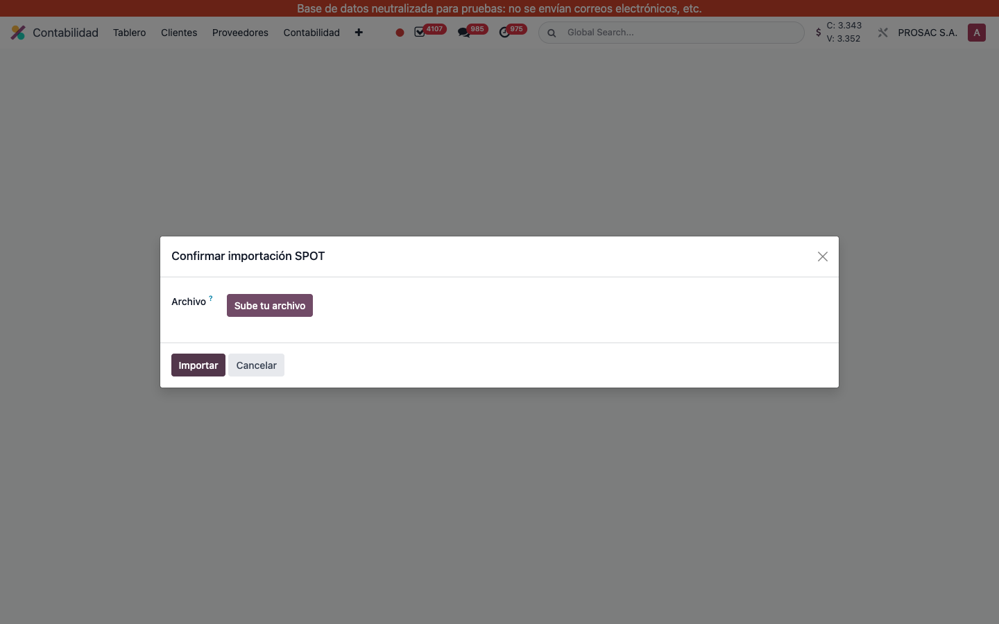 Import SPOT confirmation wizard