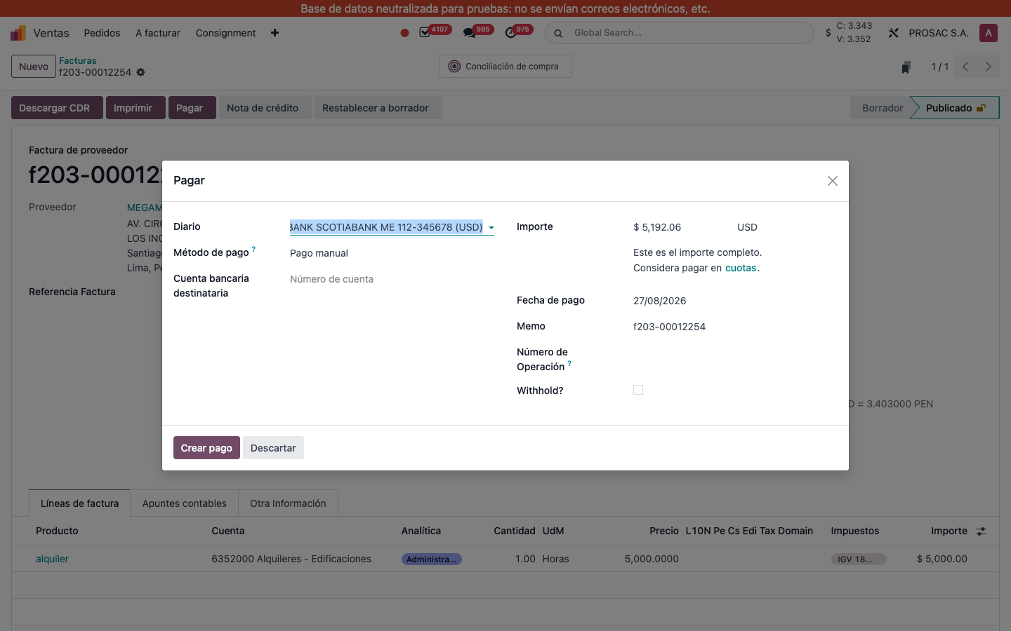 Register payment wizard