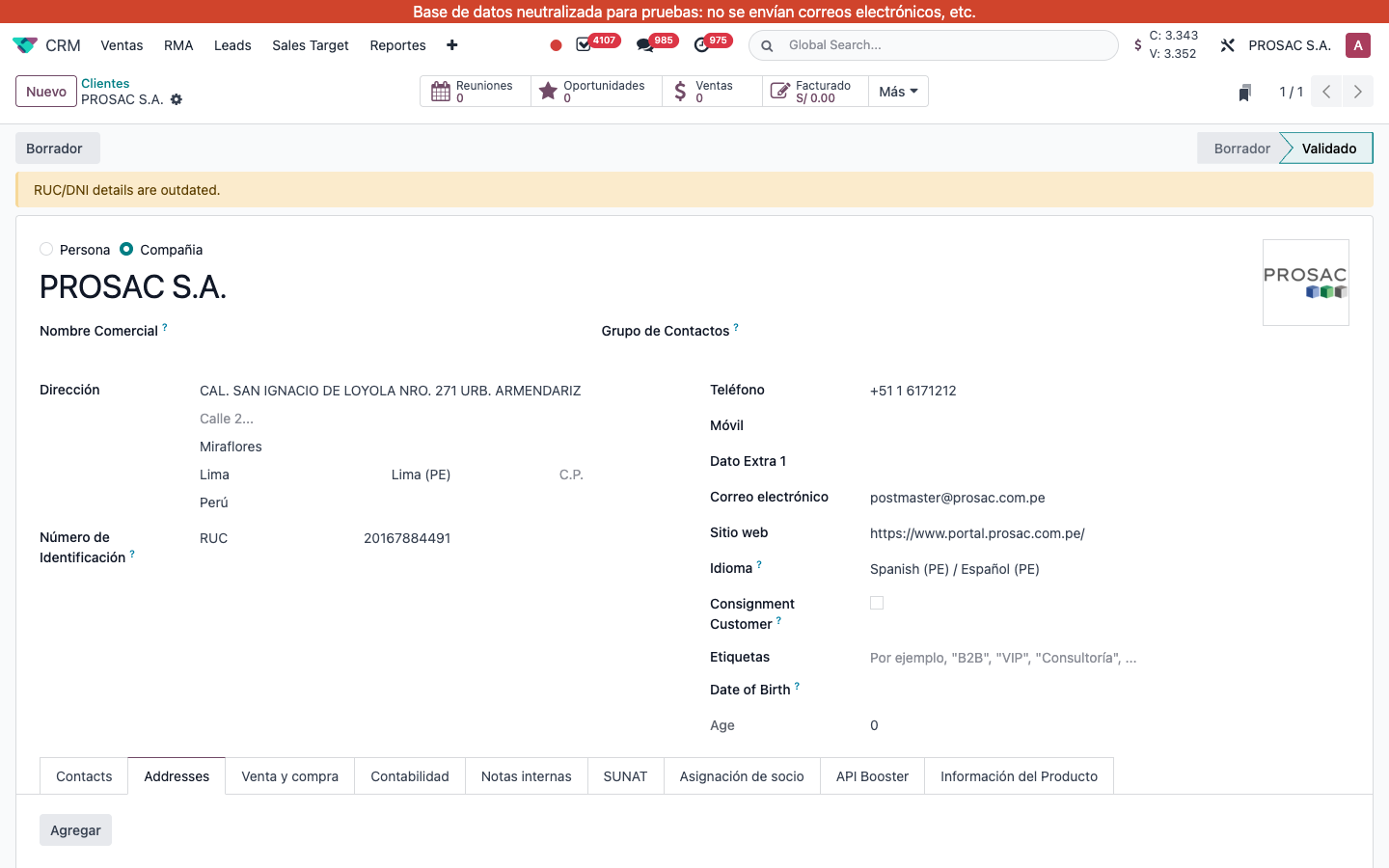 Company Addresses tab