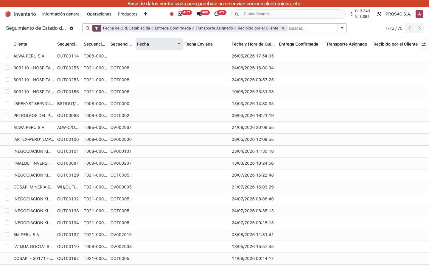 Delivery status follow-up list