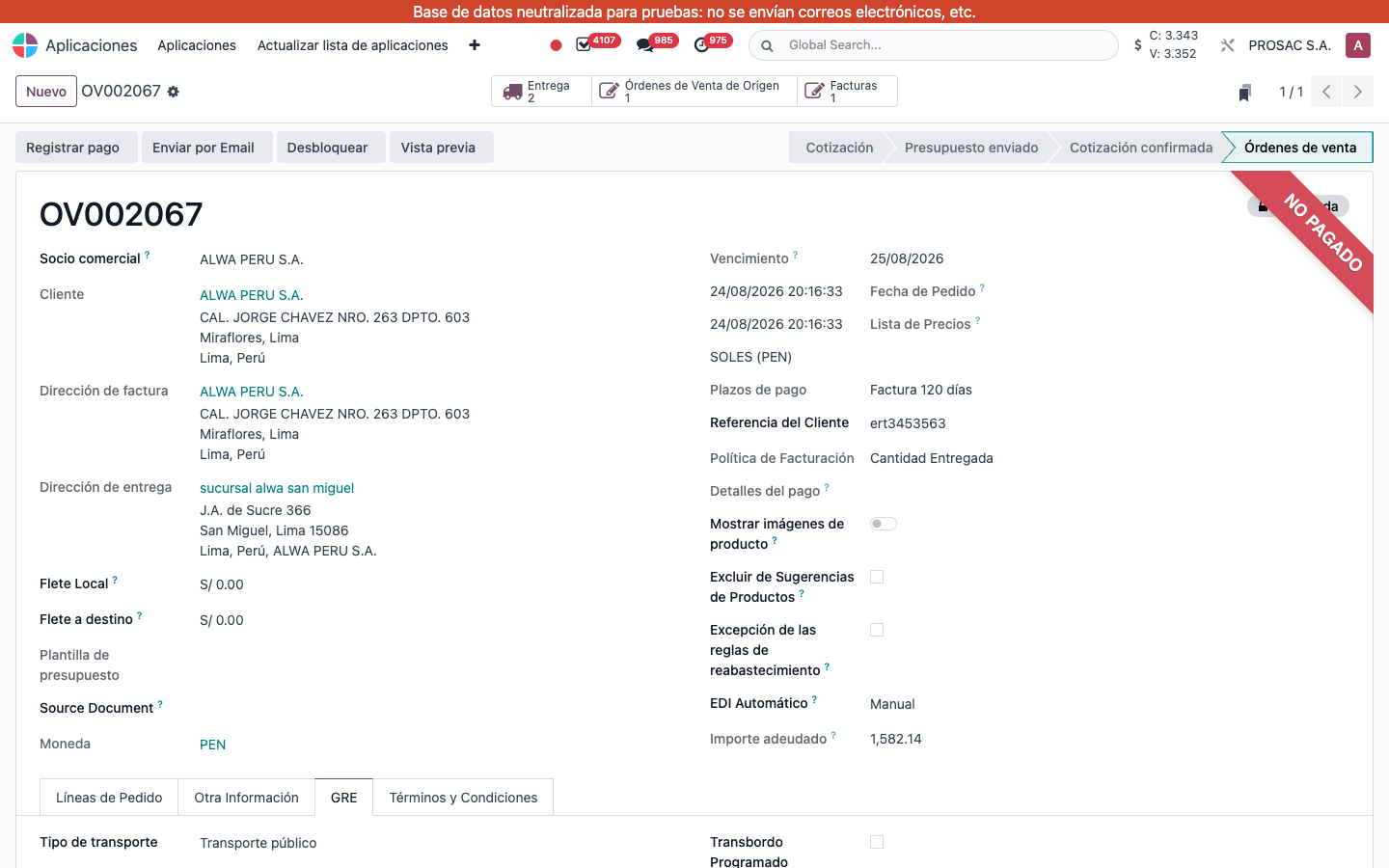 Customer reference on the order header