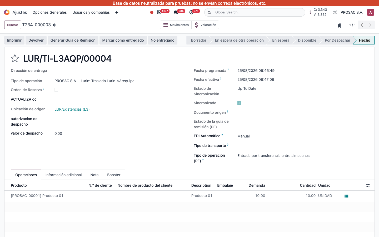 Tipo de operación PE on an inter-warehouse GRE
