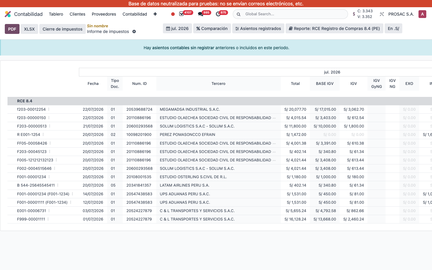 RCE Registro de Compras 8.4 report