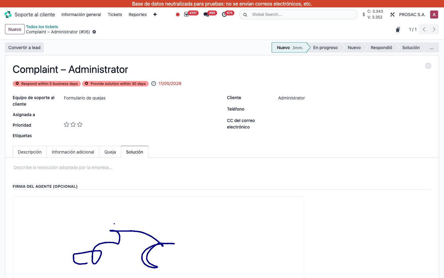 Helpdesk ticket Solución tab